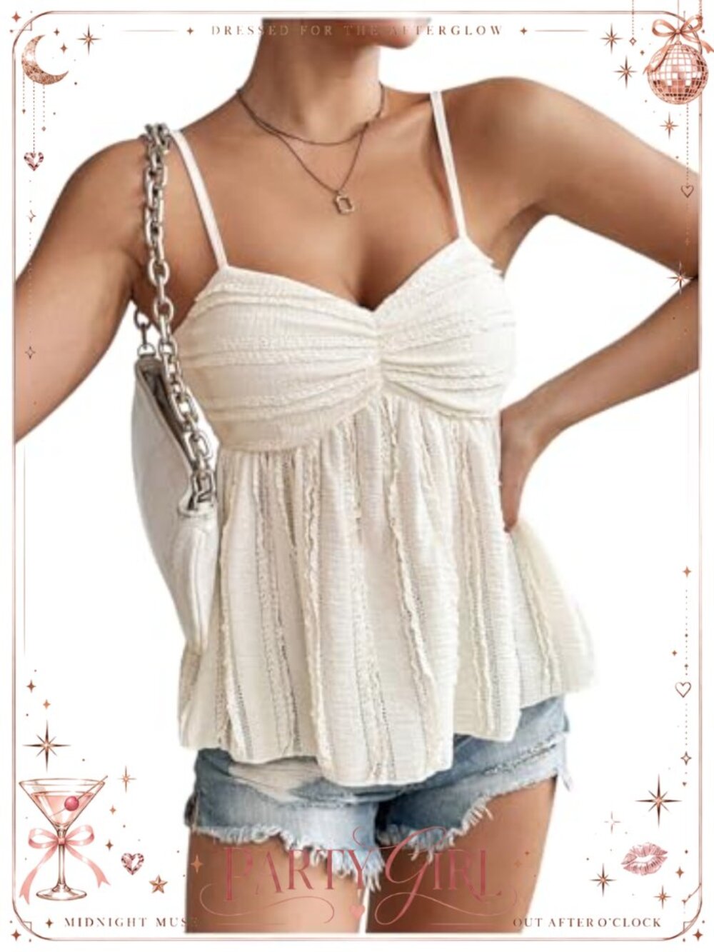 Y2K Lace Ruched Peplum Cami Tank Top Spaghetti Strap Summer Party Top